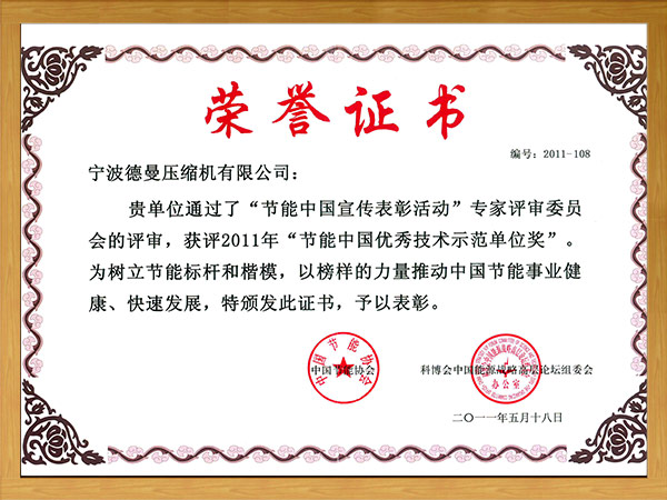 节能中国优秀技术示范单位奖（2011年）